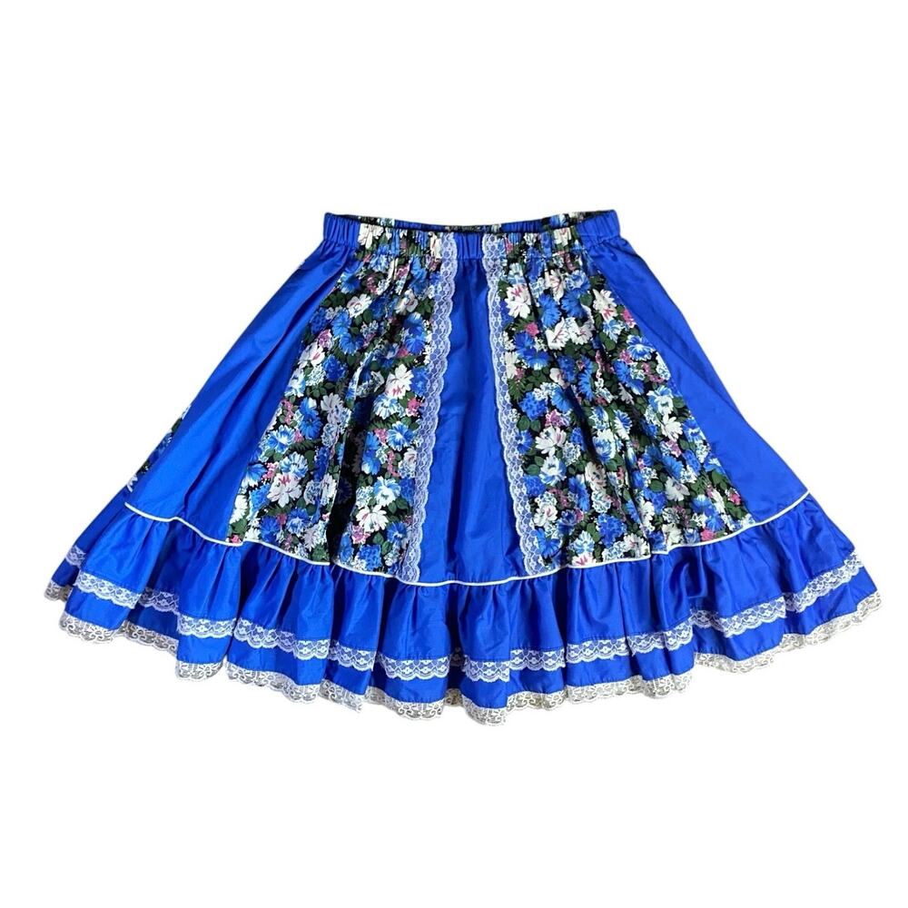 Vintage 70s Floral Lace Cottagecore Mini Skirt - OS
